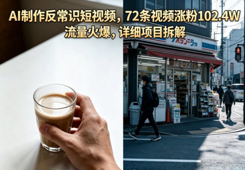 AI制作反常识短视频，72条视频涨粉102.4W，流量火爆，详细项目拆解网创-网赚-电商-tk-出海-AI-抖音-快手-小红书-视频号-玩法-创业-小程序-公众号-私域-s粉网创智库