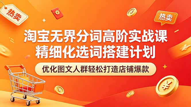 淘宝无界分词高阶实战课 精细化选词搭建计划 优化图文人群轻松打造店铺爆款网创-网赚-电商-tk-出海-AI-抖音-快手-小红书-视频号-玩法-创业-小程序-公众号-私域-s粉网创智库