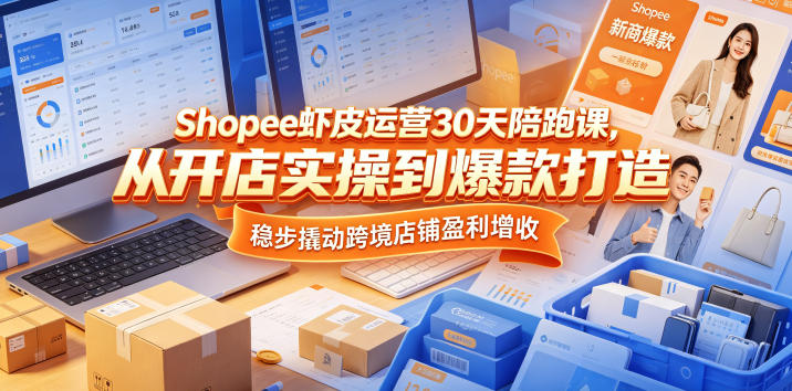 Shopee虾皮运营30天陪跑课，从开店实操到爆款打造，稳步撬动跨境店铺盈利增收网创-网赚-电商-tk-出海-AI-抖音-快手-小红书-视频号-玩法-创业-小程序-公众号-私域-s粉网创智库