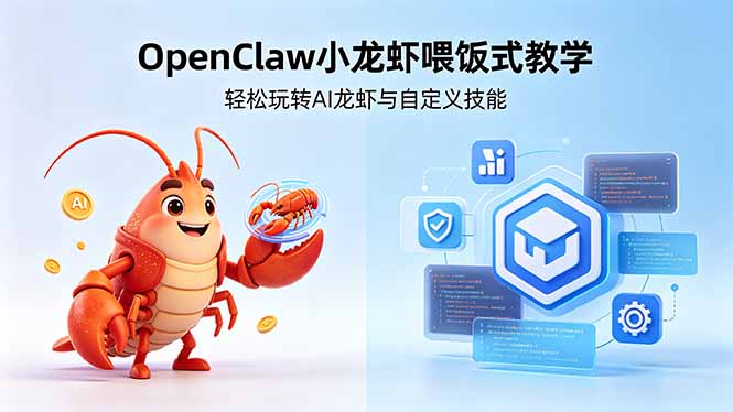 不用懂技术！OpenClaw小龙虾喂饭式教学，轻松玩转AI龙虾与自定义技能 (5月22更新网创-网赚-电商-tk-出海-AI-抖音-快手-小红书-视频号-玩法-创业-小程序-公众号-私域-s粉网创智库