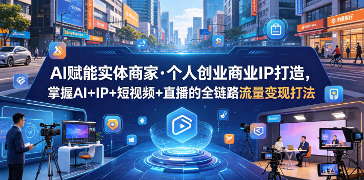 AI赋能实体商家·个人创业商业IP打造，掌握AI+IP+短视频+直播的全链路流量变现打法网创-网赚-电商-tk-出海-AI-抖音-快手-小红书-视频号-玩法-创业-小程序-公众号-私域-s粉网创智库