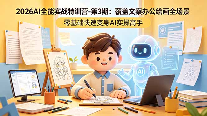 2026AI全能实战特训营-第3期:覆盖文案办公绘画全场景 零基础快速变身AI实操高手网创-网赚-电商-tk-出海-AI-抖音-快手-小红书-视频号-玩法-创业-小程序-公众号-私域-s粉网创智库
