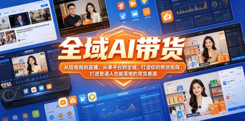 全域AI带货,从短视频到直播,从单平台到全域,打造你的带货矩阵,打造普通人也能落地的带货赛道网创-网赚-电商-tk-出海-AI-抖音-快手-小红书-视频号-玩法-创业-小程序-公众号-私域-s粉网创智库
