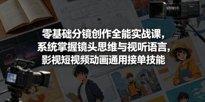 零基础分镜创作全能实战课，系统掌握镜头思维与视听语言，影视短视频动画通用接单技能网创-网赚-电商-tk-出海-AI-抖音-快手-小红书-视频号-玩法-创业-小程序-公众号-私域-s粉网创智库