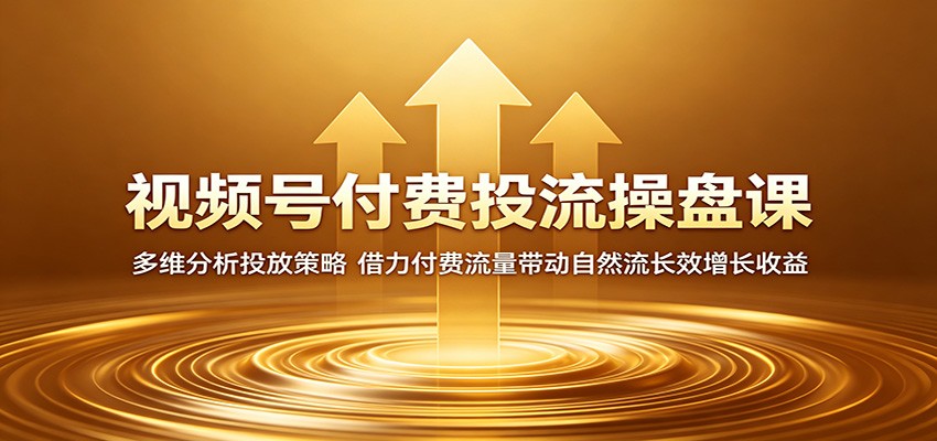 视频号付费投流操盘课：多维分析投放策略，借力付费流量带动自然流长效增长收益 - 网创智库网创-网赚-电商-tk-出海-AI-抖音-快手-小红书-视频号-玩法-创业-小程序-公众号-私域-s粉网创智库