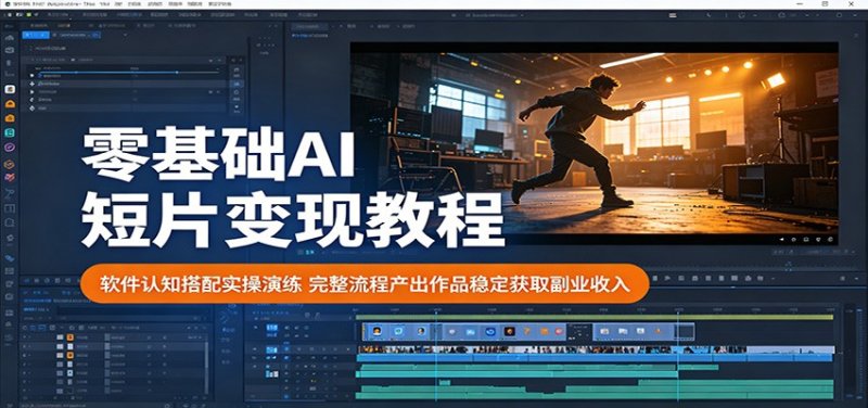 零基础AI短片变现教程：软件认知搭配实操演练，完整流程产出作品稳定获取副业收入网创-网赚-电商-tk-出海-AI-抖音-快手-小红书-视频号-玩法-创业-小程序-公众号-私域-s粉网创智库