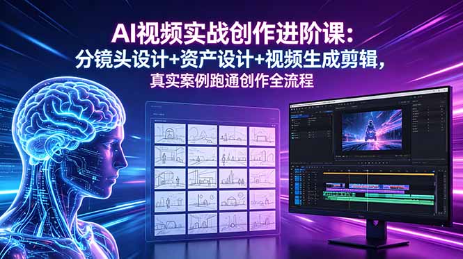 AI视频实战创作进阶课：分镜头设计+资产设计+视频生成剪辑，真实案例跑通创作全流程网创-网赚-电商-tk-出海-AI-抖音-快手-小红书-视频号-玩法-创业-小程序-公众号-私域-s粉网创智库