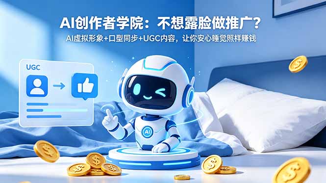 AI创作者学院：不想露脸做推广？AI虚拟形象+口型同步+UGC内容，让你安心睡觉照样赚钱网创-网赚-电商-tk-出海-AI-抖音-快手-小红书-视频号-玩法-创业-小程序-公众号-私域-s粉网创智库