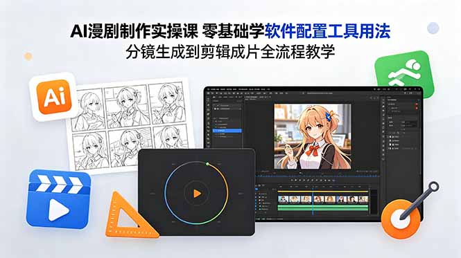 AI漫剧制作实操课 零基础学软件配置工具用法 分镜生成到剪辑成片全流程教学网创-网赚-电商-tk-出海-AI-抖音-快手-小红书-视频号-玩法-创业-小程序-公众号-私域-s粉网创智库