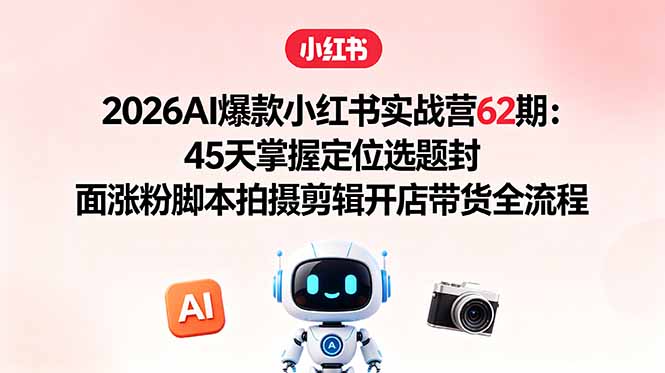 2026AI爆款小红书实战营62期：45天掌握定位选题封面涨粉脚本拍摄剪辑开店带货全流程网创-网赚-电商-tk-出海-AI-抖音-快手-小红书-视频号-玩法-创业-小程序-公众号-私域-s粉网创智库