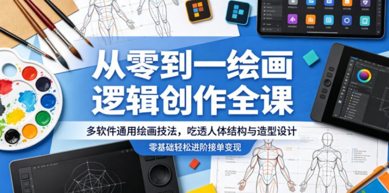 从零到一绘画逻辑创作全课,多软件通用绘画技法,吃透人体结构与造型设计,零基础轻松进阶接单变现网创-网赚-电商-tk-出海-AI-抖音-快手-小红书-视频号-玩法-创业-小程序-公众号-私域-s粉网创智库