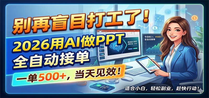 别再盲目打工了！2026用AI做PPT全自动接单，一单5张+，当天见效！网创-网赚-电商-tk-出海-AI-抖音-快手-小红书-视频号-玩法-创业-小程序-公众号-私域-s粉网创智库