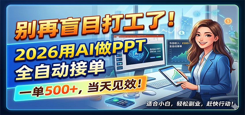别再盲目打工了！2026用AI做PPT全自动接单，一单5张+，当天见效！ - 网创智库网创-网赚-电商-tk-出海-AI-抖音-快手-小红书-视频号-玩法-创业-小程序-公众号-私域-s粉网创智库
