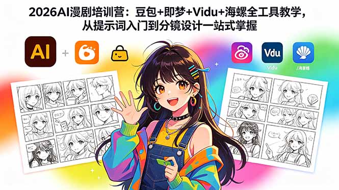 2026AI漫剧培训营：豆包+即梦+Vidu+海螺全工具教学，从提示词入门到分镜设计一站式掌握网创-网赚-电商-tk-出海-AI-抖音-快手-小红书-视频号-玩法-创业-小程序-公众号-私域-s粉网创智库