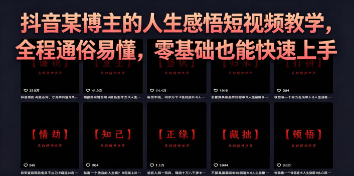 抖音某博主的灰太狼人生感悟短视频教学，全程通俗易懂，零基础也能快速上手网创-网赚-电商-tk-出海-AI-抖音-快手-小红书-视频号-玩法-创业-小程序-公众号-私域-s粉网创智库