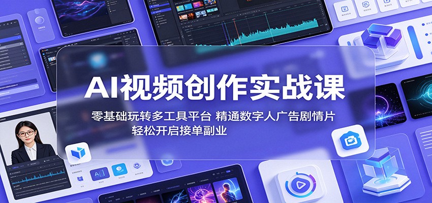 AI视频创作实战课:零基础玩转多工具平台,精通数字人广告、剧情片,轻松开启接单副业 - 网创智库网创-网赚-电商-tk-出海-AI-抖音-快手-小红书-视频号-玩法-创业-小程序-公众号-私域-s粉网创智库