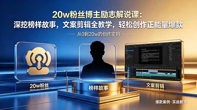 20w粉丝博主励志解说课：深挖榜样故事，文案剪辑全教学，轻松创作正能量爆款网创-网赚-电商-tk-出海-AI-抖音-快手-小红书-视频号-玩法-创业-小程序-公众号-私域-s粉网创智库