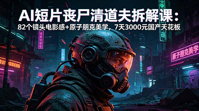 AI短片《丧尸清道夫》拆解课：82个镜头电影感+原子朋克美学，7天3000元国产天花板网创-网赚-电商-tk-出海-AI-抖音-快手-小红书-视频号-玩法-创业-小程序-公众号-私域-s粉网创智库