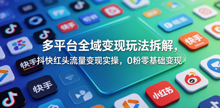 多平台全域变现玩法拆解，抖快红头流量变现实操，0粉零基础变现网创-网赚-电商-tk-出海-AI-抖音-快手-小红书-视频号-玩法-创业-小程序-公众号-私域-s粉网创智库