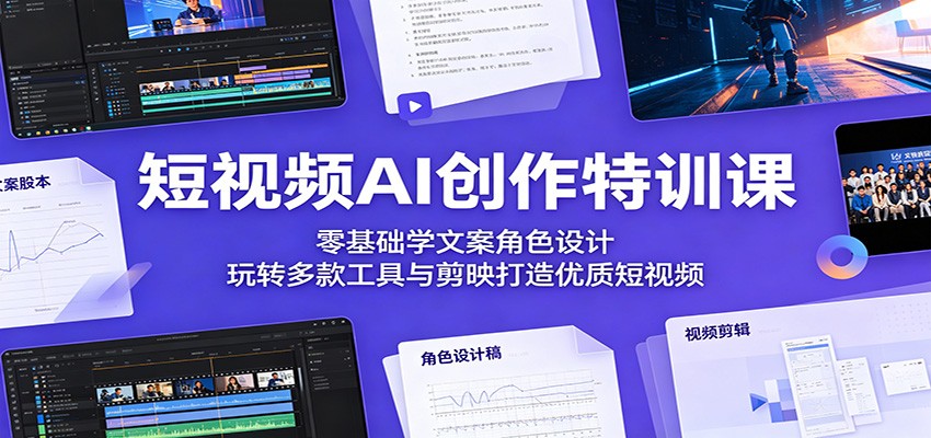 短视频AI创作特训课：零基础学文案角色设计，玩转多款工具与剪映打造优质短视频 - 网创智库网创-网赚-电商-tk-出海-AI-抖音-快手-小红书-视频号-玩法-创业-小程序-公众号-私域-s粉网创智库