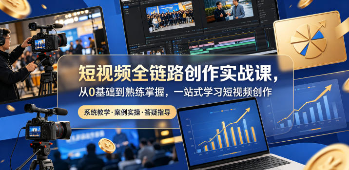 短视频全链路创作实战课，从0基础到熟练掌握，一站式学习短视频创作网创-网赚-电商-tk-出海-AI-抖音-快手-小红书-视频号-玩法-创业-小程序-公众号-私域-s粉网创智库