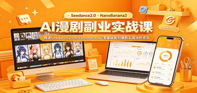 AI漫剧副业实战课：精通Seedance2.0与NanoBanana2零基础复刻爆款实现涨粉变现网创-网赚-电商-tk-出海-AI-抖音-快手-小红书-视频号-玩法-创业-小程序-公众号-私域-s粉网创智库