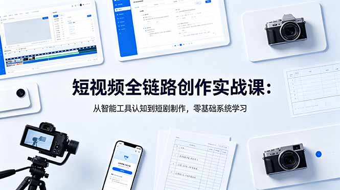 短视频全链路创作实战课：从智能工具认知到短剧制作，零基础系统学习 - 网创智库网创-网赚-电商-tk-出海-AI-抖音-快手-小红书-视频号-玩法-创业-小程序-公众号-私域-s粉网创智库