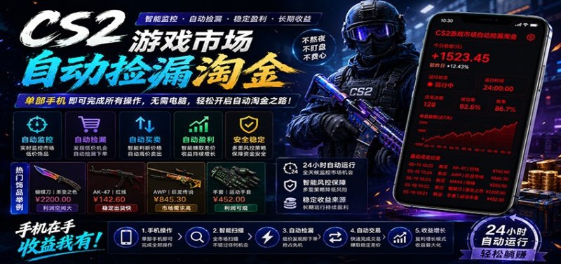 CSGO挂机捡漏项目通过利用游戏饰品交易机制,结合薄凉软件辅助捡漏,实现盈利网创-网赚-电商-tk-出海-AI-抖音-快手-小红书-视频号-玩法-创业-小程序-公众号-私域-s粉网创智库
