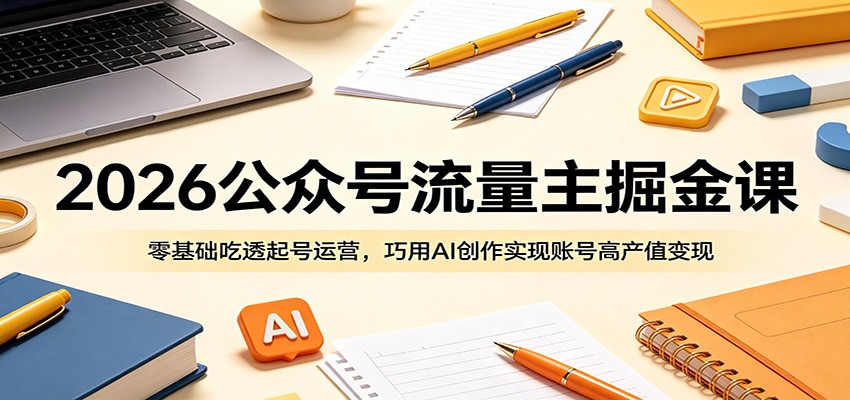 2026公众号流量主掘金课:零基础吃透起号运营,巧用AI创作实现账号高产值变现 - 网创智库网创-网赚-电商-tk-出海-AI-抖音-快手-小红书-视频号-玩法-创业-小程序-公众号-私域-s粉网创智库