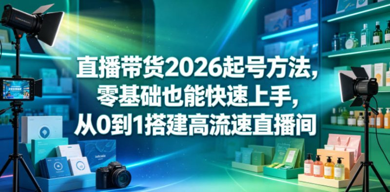 直播带货2026起号方法，零基础也能快速上手，从0到1搭建高流速直播间网创-网赚-电商-tk-出海-AI-抖音-快手-小红书-视频号-玩法-创业-小程序-公众号-私域-s粉网创智库