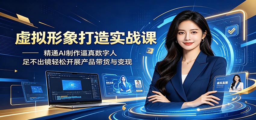 虚拟形象打造实战课:精通AI制作逼真数字人,足不出镜轻松开展产品带货与变现 - 网创智库网创-网赚-电商-tk-出海-AI-抖音-快手-小红书-视频号-玩法-创业-小程序-公众号-私域-s粉网创智库
