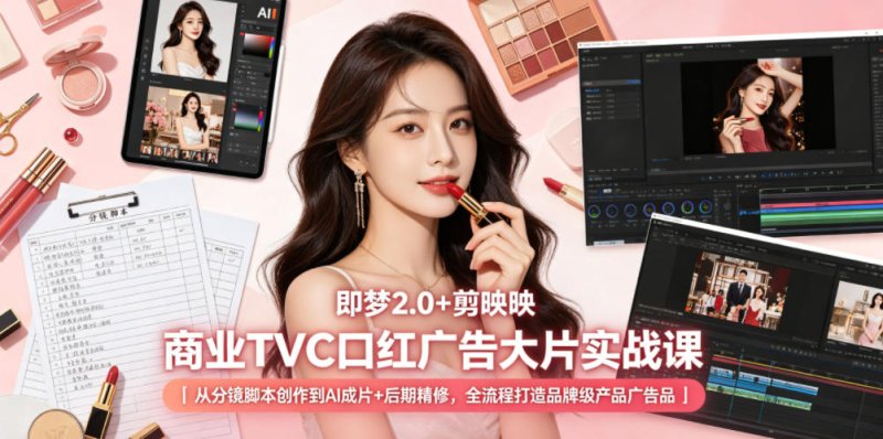 即梦2.0+剪映商业TVC口红广告大片实战课|从分镜脚本创作到AI成片+后期精修,全流程打造品牌级产品广告网创-网赚-电商-tk-出海-AI-抖音-快手-小红书-视频号-玩法-创业-小程序-公众号-私域-s粉网创智库