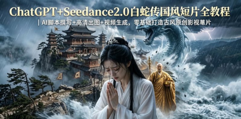 ChatGPT+Seedance2.0白蛇传国风短片全教程|AI脚本撰写+高清出图+视频生成,零基础打造古风原创影视短片网创-网赚-电商-tk-出海-AI-抖音-快手-小红书-视频号-玩法-创业-小程序-公众号-私域-s粉网创智库