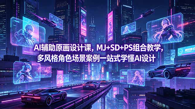 AI辅助原画设计课，MJ+SD+PS组合教学，多风格角色场景案例一站式学懂AI设计 - 网创智库网创-网赚-电商-tk-出海-AI-抖音-快手-小红书-视频号-玩法-创业-小程序-公众号-私域-s粉网创智库