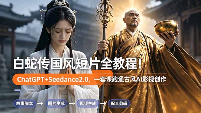 白蛇传-国风短片全教程！ChatGPT+Seedance2.0，一套课跑通古风AI影视创作 - 网创智库网创-网赚-电商-tk-出海-AI-抖音-快手-小红书-视频号-玩法-创业-小程序-公众号-私域-s粉网创智库