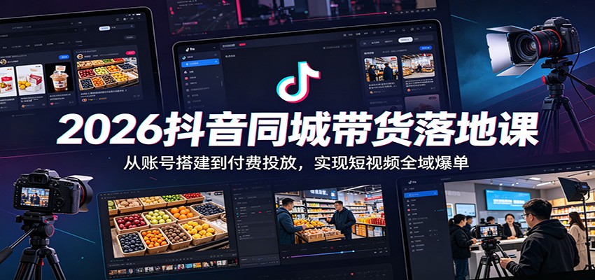 2026抖音同城带货落地课:从账号搭建到付费投放,实现短视频全域爆单 - 网创智库网创-网赚-电商-tk-出海-AI-抖音-快手-小红书-视频号-玩法-创业-小程序-公众号-私域-s粉网创智库