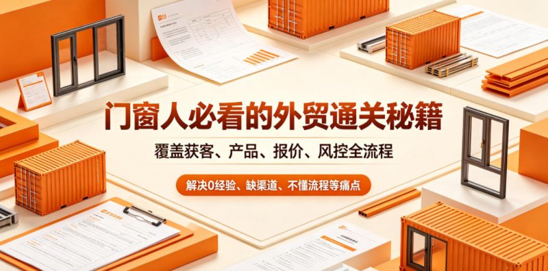 门窗人必看的外贸通关秘籍,块覆盖获客、产品、报价、风控全流程,解决0经验、缺渠道、不懂流程等痛点网创-网赚-电商-tk-出海-AI-抖音-快手-小红书-视频号-玩法-创业-小程序-公众号-私域-s粉网创智库