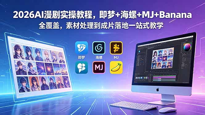 2026AI漫剧实操教程，即梦+海螺+MJ+Banana全覆盖，素材处理到成片落地一站式教学网创-网赚-电商-tk-出海-AI-抖音-快手-小红书-视频号-玩法-创业-小程序-公众号-私域-s粉网创智库