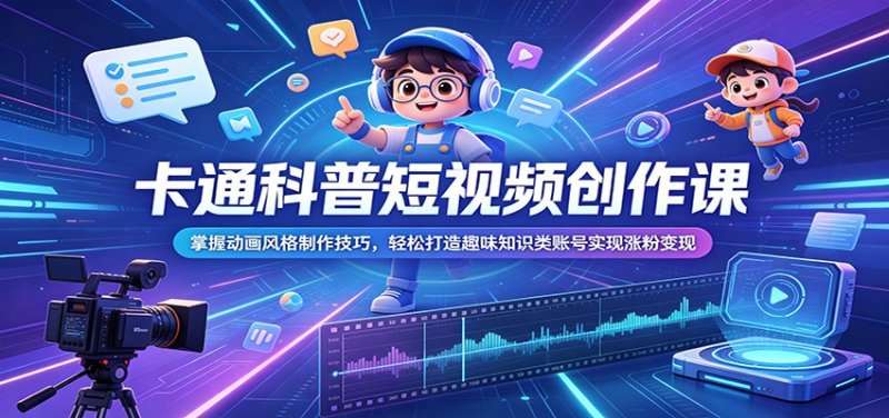 卡通科普短视频创作课：掌握动画风格制作技巧，轻松打造趣味知识类账号实现涨粉变现网创-网赚-电商-tk-出海-AI-抖音-快手-小红书-视频号-玩法-创业-小程序-公众号-私域-s粉网创智库