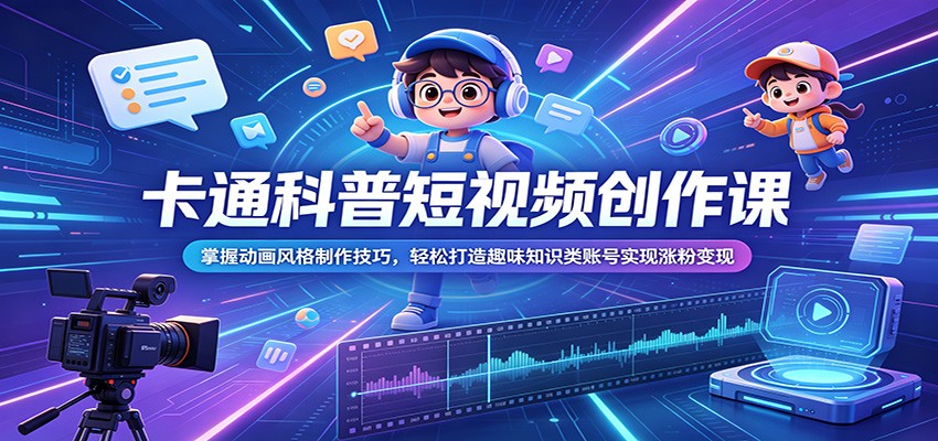 卡通科普短视频创作课:掌握动画风格制作技巧,轻松打造趣味知识类账号实现涨粉变现 - 网创智库网创-网赚-电商-tk-出海-AI-抖音-快手-小红书-视频号-玩法-创业-小程序-公众号-私域-s粉网创智库