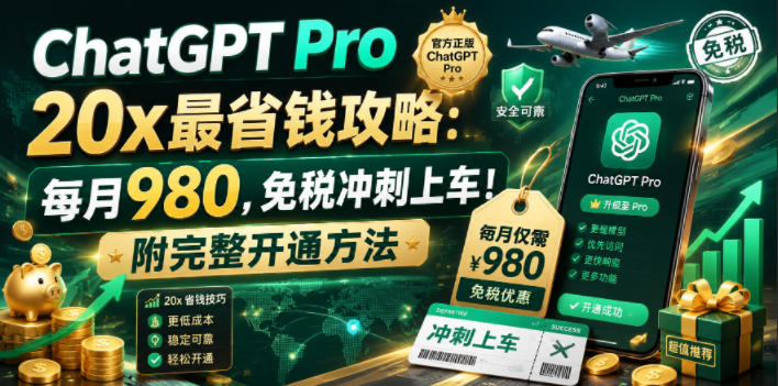 ChatGPT Pro 20x最省钱攻略：每月980，免税冲刺上车！附完整开通方法【文档】网创-网赚-电商-tk-出海-AI-抖音-快手-小红书-视频号-玩法-创业-小程序-公众号-私域-s粉网创智库