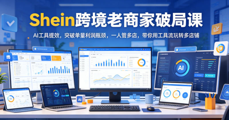 Shein跨境老商家破局课，AI工具提效，突破单量利润瓶颈，一人管多店，带你用工具流玩转多店铺网创-网赚-电商-tk-出海-AI-抖音-快手-小红书-视频号-玩法-创业-小程序-公众号-私域-s粉网创智库