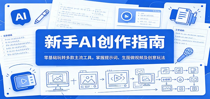 新手AI创作指南：零基础玩转多款主流工具，掌握提示词、生图做视频及创意玩法 - 网创智库网创-网赚-电商-tk-出海-AI-抖音-快手-小红书-视频号-玩法-创业-小程序-公众号-私域-s粉网创智库