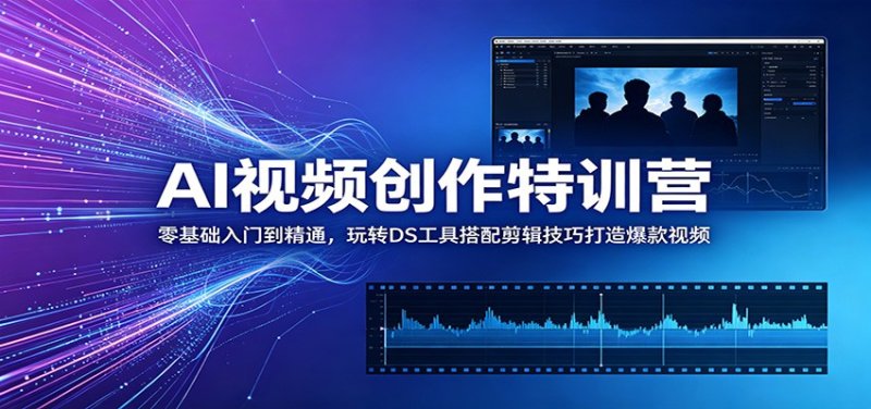 AI视频创作特训营：零基础入门到精通，玩转DS工具搭配剪辑技巧打造爆款视频网创-网赚-电商-tk-出海-AI-抖音-快手-小红书-视频号-玩法-创业-小程序-公众号-私域-s粉网创智库