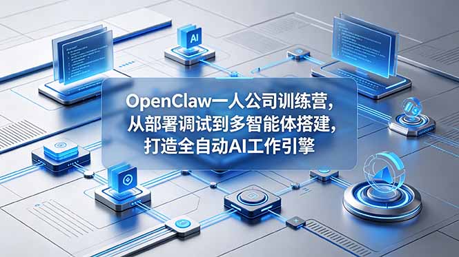 OpenClaw 一人公司训练营，从部署调试到多智能体搭建，打造全自动 AI 工作引擎网创-网赚-电商-tk-出海-AI-抖音-快手-小红书-视频号-玩法-创业-小程序-公众号-私域-s粉网创智库