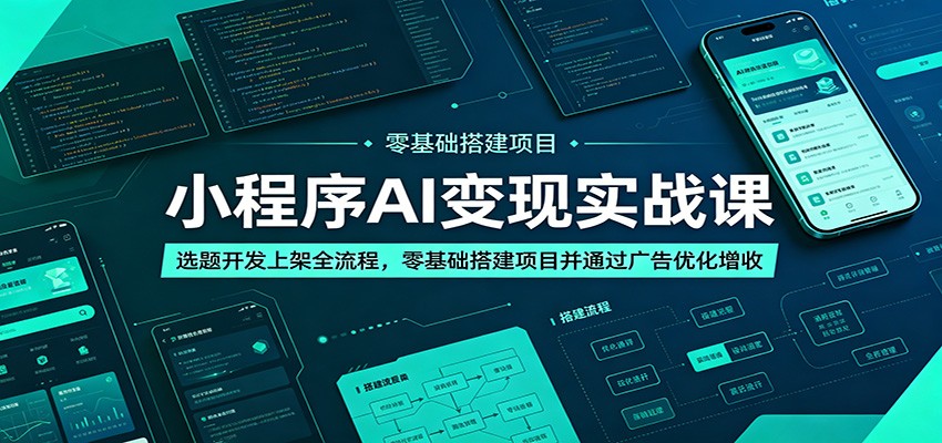 小程序AI变现实战课:选题开发上架全流程,零基础搭建项目并通过广告优化增收 - 网创智库网创-网赚-电商-tk-出海-AI-抖音-快手-小红书-视频号-玩法-创业-小程序-公众号-私域-s粉网创智库