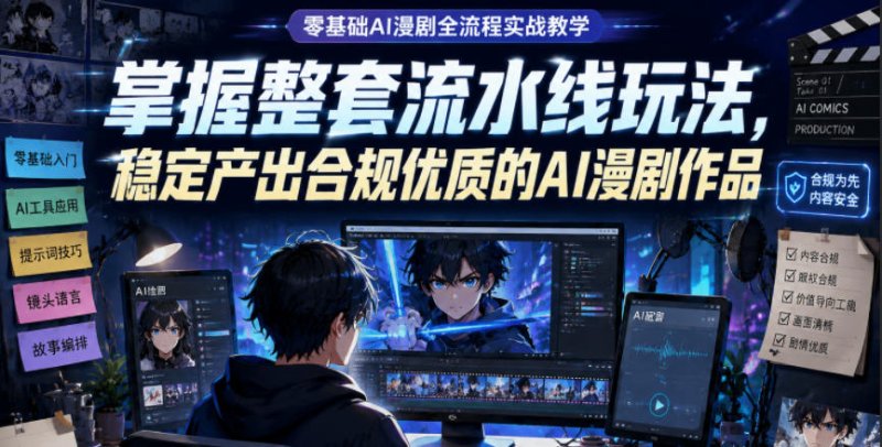 零基础AI漫剧全流程实战教学，掌握整套流水线玩法，稳定产出合规优质的AI漫剧作品网创-网赚-电商-tk-出海-AI-抖音-快手-小红书-视频号-玩法-创业-小程序-公众号-私域-s粉网创智库