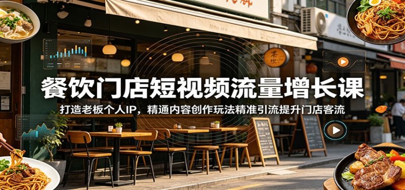 餐饮门店短视频流量增长课：打造老板个人IP，精通内容创作玩法精准引流提升门店客流网创-网赚-电商-tk-出海-AI-抖音-快手-小红书-视频号-玩法-创业-小程序-公众号-私域-s粉网创智库