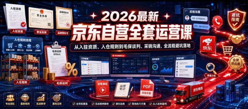 2026最新京东自营全套运营课,从入驻资质、入仓规则到毛保谈判、采销沟通,全流程避坑落地网创-网赚-电商-tk-出海-AI-抖音-快手-小红书-视频号-玩法-创业-小程序-公众号-私域-s粉网创智库