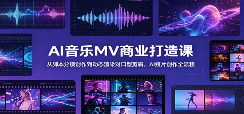 AI音乐MV商业打造课:从脚本分镜创作到动态渲染对口型剪辑,AI短片创作全流程网创-网赚-电商-tk-出海-AI-抖音-快手-小红书-视频号-玩法-创业-小程序-公众号-私域-s粉网创智库